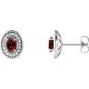Red Garnet Earrings in Sterling Silver Mozambique Garnet & 1/6 Carat Diamond Halo-Style Earrings