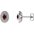 Red Garnet Earrings in Sterling Silver Mozambique Garnet & 1/8 Carat Diamond Halo-Style Earrings