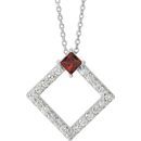 Red Garnet Necklace in Sterling Silver Mozambique Garnet & 3/8 Carat Diamond 16-18