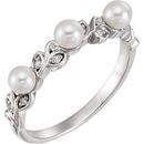 Sterling Silver Pearl & .03 Carat Diamond Stackable Leaf Pattern Ring