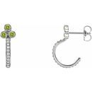 Genuine Peridot Earrings in Sterling Silver Peridot & 1/4 Carat Diamond J-Hoop Earrings
