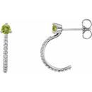 Genuine Peridot Earrings in Sterling Silver Peridot & 1/6 Carat Diamond Hoop Earrings