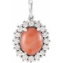 Pink Coral Pendant in Sterling Silver Pink Coral & 1/2 Carat Diamond Pendant