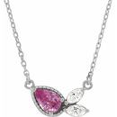 Genuine Sapphire Necklace in Sterling Silver Pink Sapphire & 1/6 Carat Diamond 16