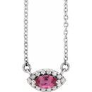 Pink Tourmaline Necklace in Sterling Silver Pink Tourmaline & .05 Carat Diamond Halo-Style 16