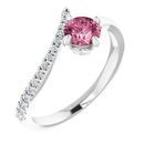 Pink Tourmaline Ring in Sterling Silver Pink Tourmaline & 1/10 Carat Diamond Bypass Ring