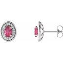 Pink Tourmaline Earrings in Sterling Silver Pink Tourmaline & 1/5 Carat Diamond Halo-Style Earrings