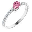 Pink Tourmaline Ring in Sterling Silver Pink Tourmaline & 1/6 Carat Diamond Ring