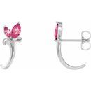 Pink Tourmaline Earrings in Sterling Silver Pink Tourmaline Floral-Inspired J-Hoop Earrings