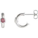 Sterling Silver Pink Tourmaline J-Hoop Earrings