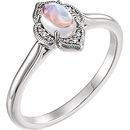 Genuine Sterling Silver Rainbow Moonstone & .03 Carat Diamond Clover Cabochon Ring