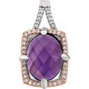 Fine Quality Sterling Silver Rose Gold Plated Amethyst & 0.17 Carat Total Weight Diamond Pendant