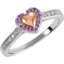 Sterling Silver Rose Plated Pink Sapphire & .02 Carat TW Diamond Puffed Heart Ring Size 7