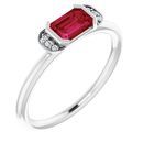Genuine Ruby Ring in Sterling Silver Ruby & .02 Carat Diamond Stackable Ring