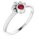 Genuine Ruby Ring in Sterling Silver Ruby & .04 Carat Diamond Ring
