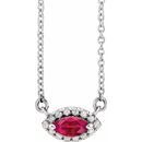 Genuine Ruby Necklace in Sterling Silver Ruby & .05 Carat Diamond Halo-Style 16
