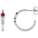 Genuine Ruby Earrings in Sterling Silver Ruby & 1/10 Carat Diamond Bezel-Set Hoop Earrings