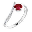 Genuine Ruby Ring in Sterling Silver Ruby & 1/10 Carat Diamond Bypass Ring