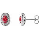 Genuine Ruby Earrings in Sterling Silver Ruby & 1/8 Carat Diamond Halo-Style Earrings