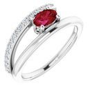Genuine Ruby Ring in Sterling Silver Ruby & 1/8 Carat Diamond Ring