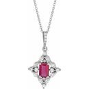 Genuine Ruby Necklace in Sterling Silver Ruby & 3/8 Carat Diamond 16-18