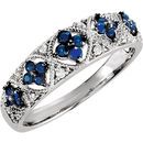 Genuine Sapphire Ring in Sterling Silver Sapphire & .05 Carat Diamond Ring Size 7
