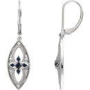 Genuine  Sterling Silver Sapphire & 0.17 Carat Diamond Lever Back Earrings