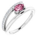 Pink Tourmaline Ring in Sterling Silver Tourmaline & 1/8 Carat Diamond Ring