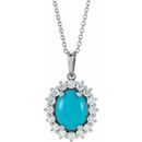 Genuine Turquoise Necklace in Sterling Silver Turquoise & 1/3 Carat Diamond Halo-Style 16-18