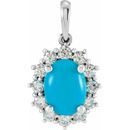 Genuine Turquoise Pendant in Sterling Silver Turquoise & 1/3 Carat Diamond Pendant