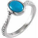 Genuine Turquoise Ring in Sterling Silver Turquoise & 0.2 Carat Diamond Ring