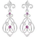 Genuine Sterling Silver with 14 Karat White Gold Post Ruby & .025 Carat Diamond Earrings