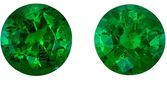 Stunning Green Emerald Gemstones, 0.89 carats Round Cut in 4.9 mm size in Stunning Green Color In A Matching Pair