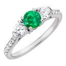 Stylish Round 1 carat GEM Grade Natural 6.00 mm Emerald Gemstone Colored Engagement Ring - Diamond Side Gems and Diamond Accents Along Band