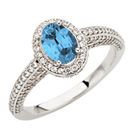 Super .85ct 7x5mm GEM Blue Aquamarine Gemstone sits in Nest of Diamonds on White Gold