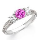 Super Bling GEM 1 carat 6mm Genuine Pink Sapphire Gemstone Engagement Ring With Diamond Side Gems and Diamond Accents on Band