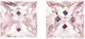 Super Fine Gem 6.1 mm Morganite Genuine Gemstone Pair in Princess Cut, Pure Peach, 2.35 carats