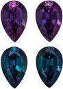 Super High Quality Alexandrite Pear Cut Well Matched Gemstone Pair, Rich Burgundy to Intense Teal, 6.9 x 4.5 x 3.1 mm, 1.28 carats Gubelin Certified