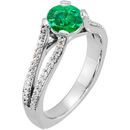 Super Unique Split Shank 4-Prong set with Genuine 1 carat 6mm Emerald Gemstone Engagement Ring - Diamond Accents Along Bands