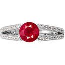 Trendy & Glamorous Split Shank 4-Prong Genuine Ruby 1 carat 6mm Gemstone Engagement Ring - Diamond Accents Along Bands