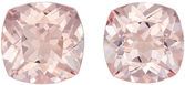 Very Bright Morganites in Matched Gemstone Pair, Bright Cushion Cuts in Vivid Peach Color in 4.91 carats , 9 mm