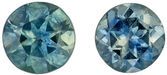 Low Price Blue Green Sapphire Matching Gemstone Pair in Round Cut, 0.31 carats, Teal Blue Green, 3 mm