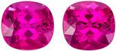 Stunning Earring Rubellite Tourmaline Pair Gemstones in a Popular Cushion Cut, Rich Fuchsia Color in 5.57 carats , 8.7 x 8.1 mm