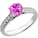 Very Pretty Genuine Low Price on Quality 1 carat 6mm Pink Sapphire Round Solitaire Engagement Ring With Inset Diamond Accents in Band