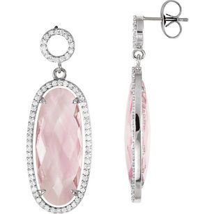 Sterling Silver Rose De France Quartz & 0.75 Carat Diamond Earrings