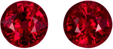 0.9 carats Ruby Well Matched Gem Pair in Round Cut, Vivid Pigeon's Blood, 4.4 mm
