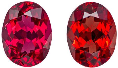 1.45 carats Red Spinel Well Matched Gem Pair in Oval Cut, Rich Red, 6.2 x 4.7 mm