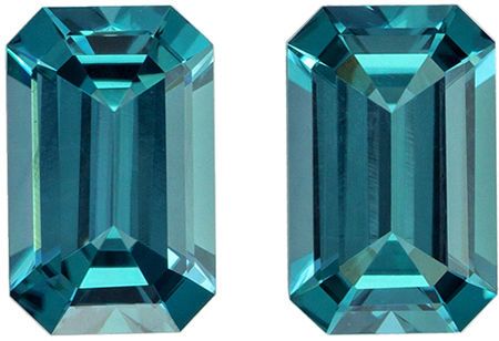 Rare Blue Color Tourmaline Matched Pair 1.68 carats, Emerald shape gemstone, 7.3 x 4.6  mm