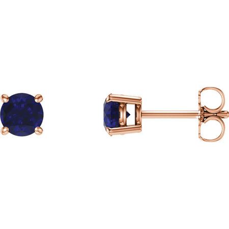 Shop 14 Karat Rose Gold 5mm Round Genuine Chatham Blue Sapphire Earrings