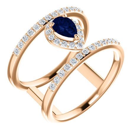 14 Karat Rose Gold Blue Sapphire & 0.33 Carat Diamond Ring